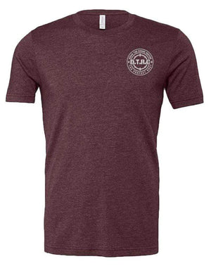 Down The Range Coffee Merch Maroon and Grey DTRC T – Shirt. 